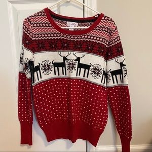 Red and White Reindeer Christmas Holiday Sweater
